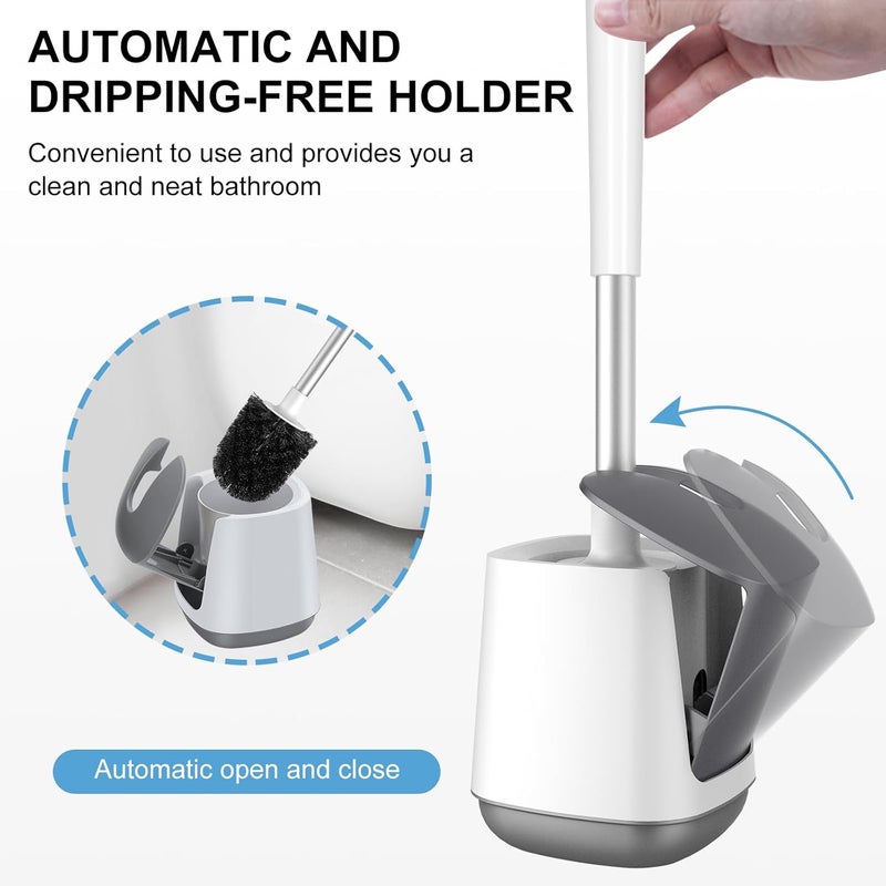 SetSail Toilet Brush and Holder, Self Closing Lid Toilet Bowl Brushes Holder and Extra Long Handle Ventilated Toilet Brush Set for Bathroom Cleaning, Nylon Bristles, White & Grey - Image 4